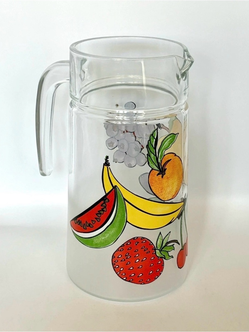 Vintage Dartington Frosted Glass Fruit Motif Pitcher Jug Lemonade Summer France